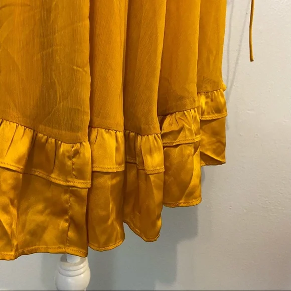 NWOT ASOS Design Mustard Yellow Mini V-Neck Ruffle Dress 12 - Picture 8 of 15